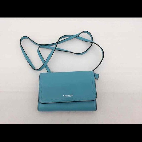 Coach Teal Leather Wallet Crossbody - Picture 2 of 7
